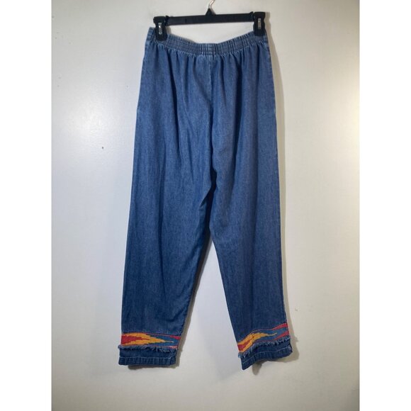 Womens Vintage Ty Wear 2 Piece Denim Embroidered Aztec Top Jeans 8 Blue Cotton - Picture 5 of 13